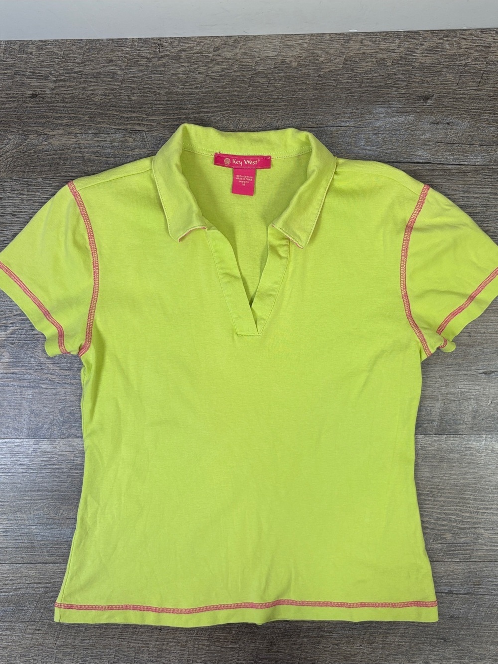 Key West Neon Lime Polo Shirt with Pink Contrast Stitching | Women’s Medium